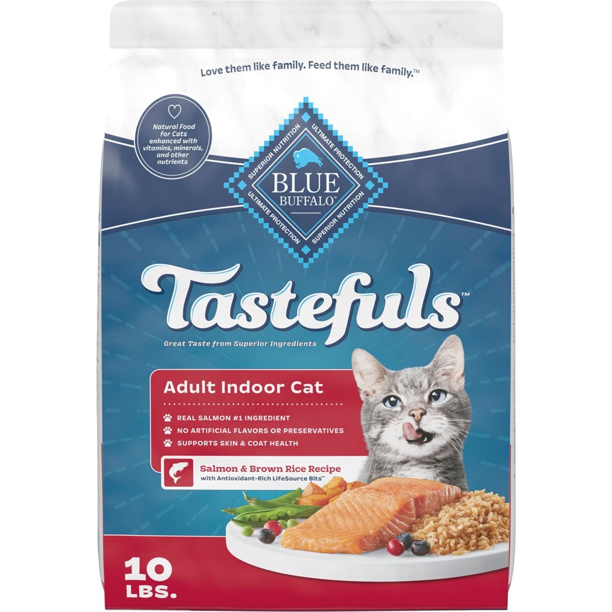 Blue Buffalo Tastefuls Salmon & Brown Rice Recipe Adult Indoor Dry Cat Food, 10-lb bag