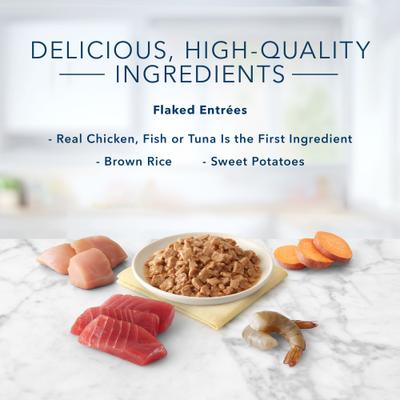 Show full view: Blue Buffalo Tastefuls Salmon, Chicken, Ocean Fish & Tuna Entrées Variety Pack Pate + Tuna, Chicken, Fish & Shrimp Entrées Variety Pack Flaked Wet Cat Food slide 9 of 10