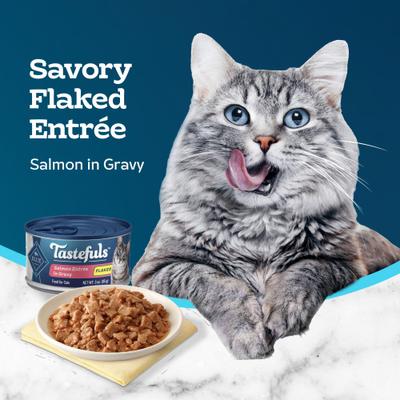 Show full view: Blue Buffalo Tastefuls Salmon Entrée in Gravy Flaked Wet Cat Food, 3-oz can, case of 24 slide 5 of 11