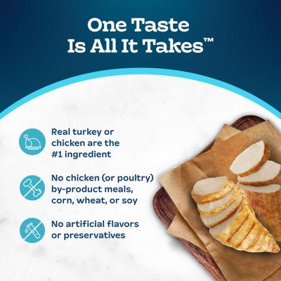 Show full view: Blue Buffalo Tastefuls Savory Singles Chicken & Turkey Entree Variety Pack Cuts in Gravy Wet Cat Food, 2.6-oz twin pack, case of 12 slide 7 of 11