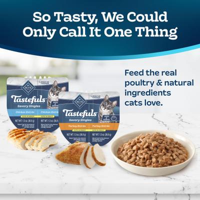 Show full view: Blue Buffalo Tastefuls Savory Singles Chicken & Turkey Variety Pack in Gravy Wet Cat Food, 2.6-oz cup, 24 count slide 4 of 10