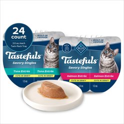 Blue Buffalo Tastefuls Savory Singles Salmon & Tuna Cuts in Gravy Variety Pack Wet Cat Food, 2.6-oz twin trays, case of 24