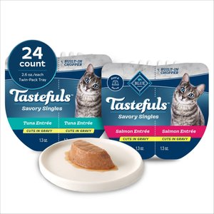 Blue Buffalo Tastefuls Savory Singles Salmon & Tuna Cuts in Gravy Variety Pack Wet Cat Food, 2.6-oz twin trays, case of 24