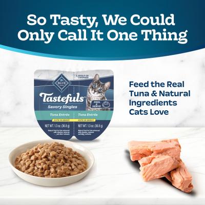 Show full view: Blue Buffalo Tastefuls Savory Singles Tuna Entrée Cuts in Gravy Adult Cat Food, 2.6-oz cup, case of 24 slide 4 of 12