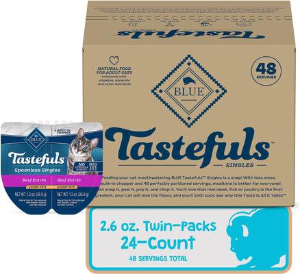 Show full view: Blue Buffalo Tastefuls Spoonless Singles Beef Entrée Pate Adult Cat Food, 2.6-oz cup, case of 24 slide 4 of 11