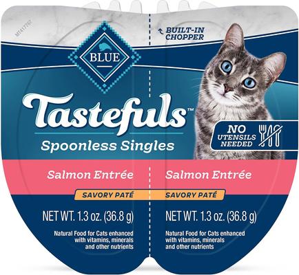 Show full view: Blue Buffalo Tastefuls Spoonless Singles Salmon Entrée Pate Adult Cat Food, 2.6-oz cup, case of 24 slide 3 of 11