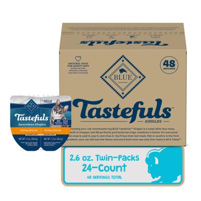 Show full view: Blue Buffalo Tastefuls Spoonless Singles Turkey Entrée Pate Adult Cat Food, 2.6-oz cup, case of 24 slide 4 of 11