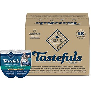 Blue Buffalo Tastefuls Spoonless Singles White Fish & Tuna Entree Pate Adult Cat Food, 2.6-oz cup, case of 24