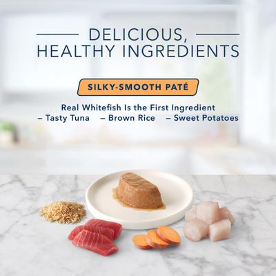 Show full view: Blue Buffalo Tastefuls Spoonless Singles White Fish & Tuna Entree Pate Adult Cat Food, 2.6-oz cup, case of 24 slide 6 of 11