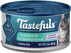 Blue Buffalo Tastefuls Tender Morsels Tuna Entrée Wet Cat Food, 3-oz can, case of 24