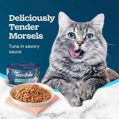 Show full view: Blue Buffalo Tastefuls Tender Morsels Tuna Entrée Wet Cat Food, 3-oz can, case of 24 slide 5 of 11