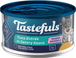 Blue Buffalo Tastefuls Tender Morsels Tuna Entrée Wet Cat Food, 3-oz can, case of 24
