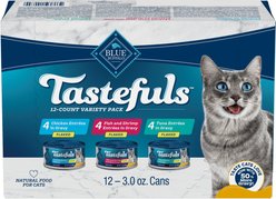 Blue Buffalo Tastefuls Tuna, Chicken, Fish & Shrimp Entrées Variety Pack Flaked Wet Food + Wilderness Pate Variety Pack Duck, Chicken & Salmon Grain-Free Cat Canned Food slide 2 of 9
