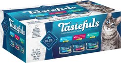 Blue Buffalo Tastefuls Tuna, Chicken, Fish & Shrimp Entrées Variety Pack Flaked Wet Food + Wilderness Pate Variety Pack Duck, Chicken & Salmon Grain-Free Cat Canned Food slide 2 of 9