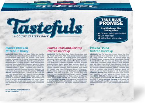 Show full view: Blue Buffalo Tastefuls Tuna, Chicken, Fish & Shrimp Variety Pack Flaked Canned Cat Food, 3-oz can, case of 24 slide 3 of 11