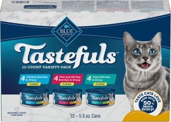 Blue Buffalo Tastefuls Tuna, Chicken, Fish & Shrimp Variety Pack Flaked Canned Cat Food, 5.5-oz can, case of 12