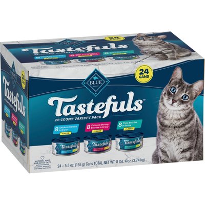 Blue Buffalo Blue Buffalo Tastefuls Tuna, Chicken, Fish & Shrimp Variety Pack Flaked Wet Cat Food, 5.5-oz can, case of 24
