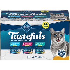 Blue Buffalo Tastefuls Tuna, Chicken, Fish & Shrimp Variety Pack Flaked Wet Cat Food, 5.5-oz can, case of 24