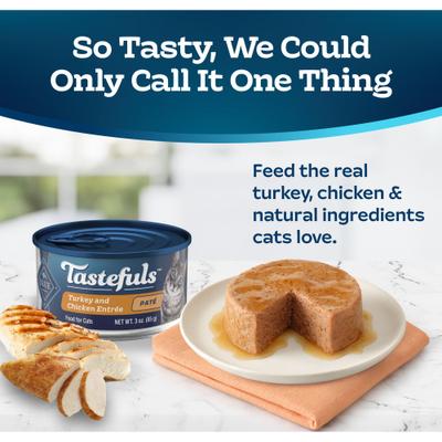 Show full view: Blue Buffalo Tastefuls Turkey & Chicken Entrée Pate Wet Cat Food, 3-oz can, case of 24 slide 4 of 11