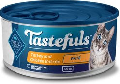 Blue Buffalo Tastefuls Turkey & Chicken Entrée Pate Wet Cat Food, 5.5-oz can, case of 24