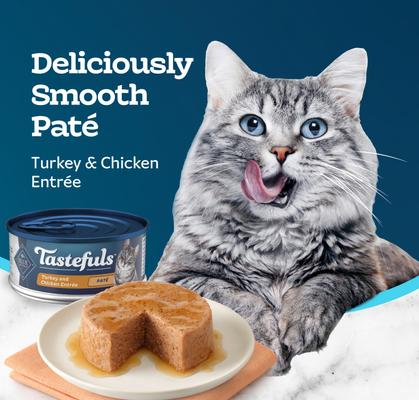 Show full view: Blue Buffalo Tastefuls Turkey & Chicken Entrée Pate Wet Cat Food, 5.5-oz can, case of 24 slide 5 of 10