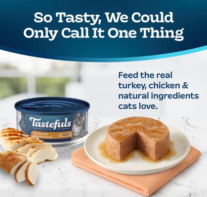 Show full view: Blue Buffalo Tastefuls Turkey & Chicken Entrée Pate Wet Cat Food, 5.5-oz can, case of 24 slide 4 of 10