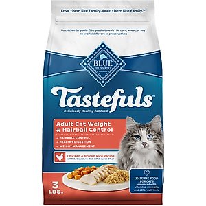 Blue Buffalo Tastefuls Weight & Hairball Control Adult Dry Cat Food, 3-lb bag
