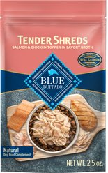 Blue Buffalo Tender Shreds Salmon & Chicken Toppers in Savory Broth, Wet Dog Food, 2.5-oz bag, 24 count