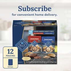 Blue Buffalo Tender Shreds Variety Pack Tasty Beef & Chicken Topper Wet Dog Food, 2.5-oz bag, 12 count slide 2 of 9