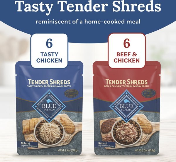 Blue Buffalo Tender Shreds Variety Pack Tasty Beef & Chicken Topper Wet Dog Food, 2.5-oz bag, 12 count