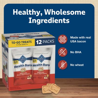 Show full view: Blue Buffalo Health Bars Bacon, Egg & Cheese Mini Dog Treats, 1-oz bag, 12 count slide 9 of 11