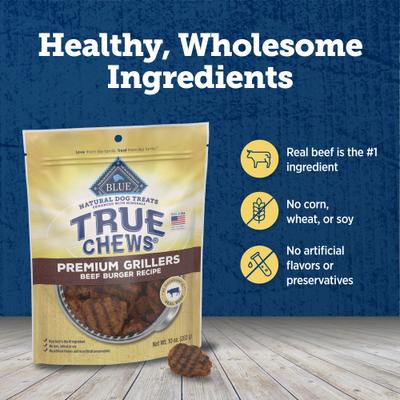 Show full view: Blue Buffalo True Chews Beef Burger Recipe Dog Treats, 10-oz bag slide 8 of 11