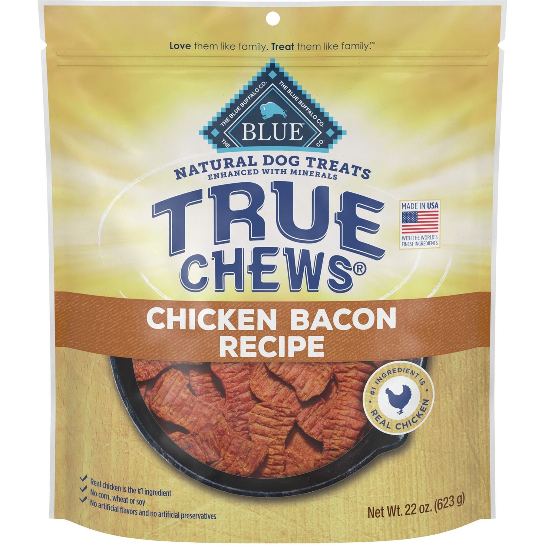 Blue Buffalo True Chews Natural Chicken & Bacon Dog Treats, 22-oz bag, bundle of 2