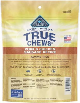 Show full view: Blue Buffalo True Chews Natural Grain-Free Pork & Chicken Sausage Dog Treats, 14-oz bag, bundle of 2 slide 3 of 11
