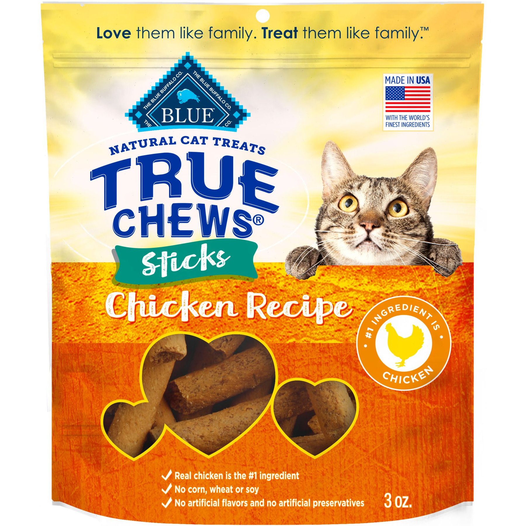 Blue Buffalo True Chews Sticks Natural Chicken Cat Treats, 3-oz bag