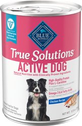 Blue Buffalo True Solutions Active Adult Dogs Chicken Wet Dog Food, 12.5-oz can, 12 count