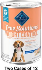 Blue Buffalo True Solutions Natural Weight Control Chicken Adult Wet Dog Food, 12.5-oz can, bundle of 24 