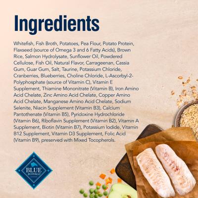 Show full view: Blue Buffalo True Solutions Perfect Skin & Coat Natural Whitefish Adult Wet Cat Food, 3-oz can, case of 24 slide 5 of 12