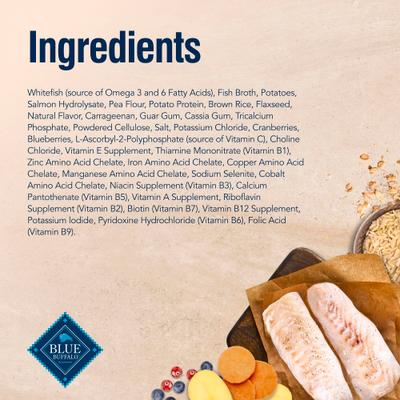 Show full view: Blue Buffalo True Solutions Skin & Coat Care Adult Whitefish Wet Dog Food, 12.5-oz can, 12 count slide 5 of 12