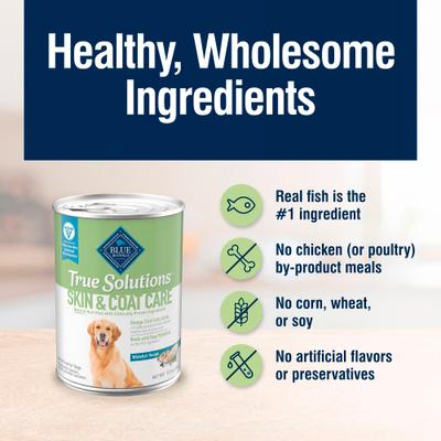 Show full view: Blue Buffalo True Solutions Skin & Coat Care Adult Whitefish Wet Dog Food, 12.5-oz can, 12 count slide 6 of 12