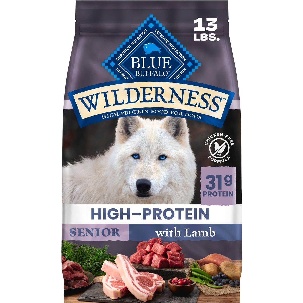 Blue Buffalo Wilderness 31-g Protein Lamb Meat Rich Natural Dry Senior Dog Food, 13-lb bag