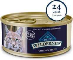 Blue Buffalo Wilderness Adult 7+ Chicken Recipe High-Protein Grain-Free Pate Wet Cat Food, 3-oz can, 24 count
