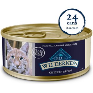Blue Buffalo Wilderness Adult 7+ Chicken Recipe High-Protein Grain-Free Pate Wet Cat Food, 3-oz can, 24 count