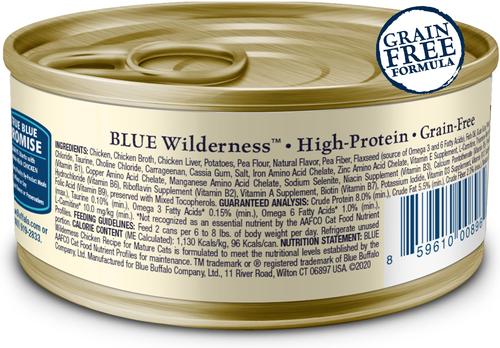 Show full view: Blue Buffalo Wilderness Adult 7+ Chicken Recipe High-Protein Grain-Free Pate Wet Cat Food, 3-oz can, 24 count slide 3 of 12