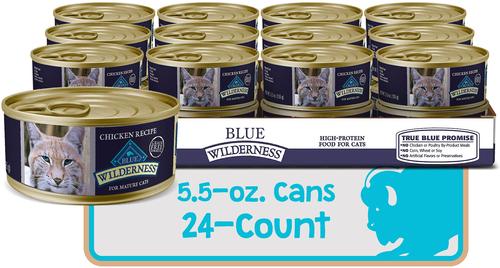Show full view: Blue Buffalo Wilderness Adult 7+ Chicken Recipe High-Protein Grain-Free Pate Wet Cat Food, 5.5-oz can, case of 24 slide 3 of 11