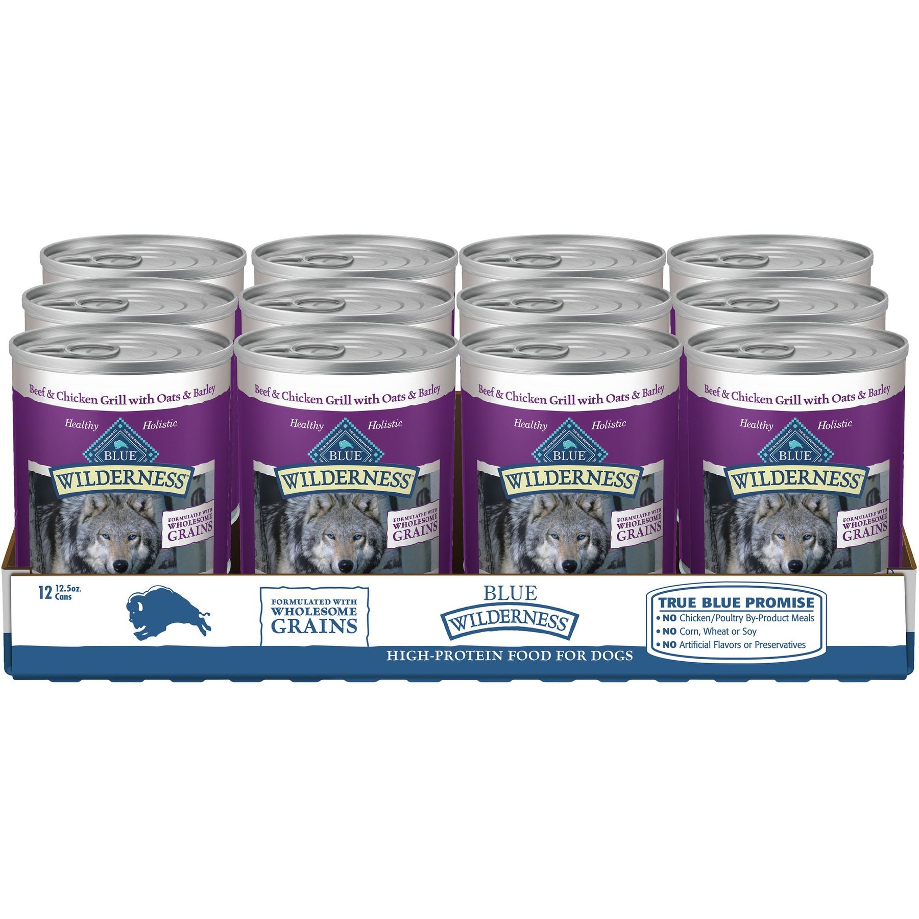 Blue Buffalo Wilderness Adult Wholesome Grains, Beef & Chicken Grill Wet Dog Food, 12.5-oz can, 12 count