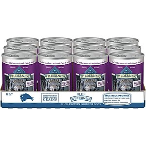 Blue Buffalo Wilderness Adult Wholesome Grains, Beef & Chicken Grill Wet Dog Food, 12.5-oz can, 12 count