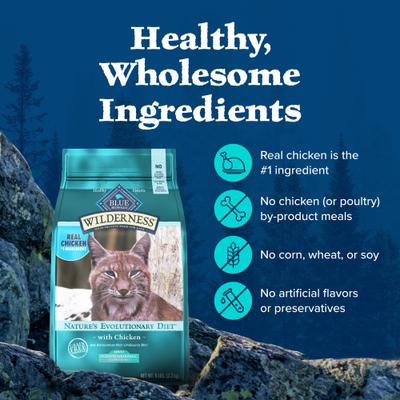 Show full view: Blue Buffalo Wilderness Chicken High-Protein Grain-Free Indoor Hairball Control Adult Dry Cat Food, 11-lb bag slide 7 of 12