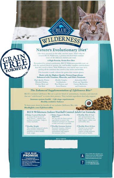 Show full view: Blue Buffalo Wilderness Chicken High-Protein Grain-Free Indoor Hairball Control Adult Dry Cat Food, 11-lb bag slide 3 of 12