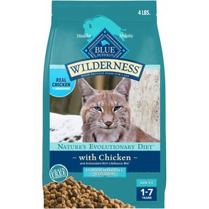 Blue Buffalo Wilderness Chicken High-Protein Grain-Free Indoor Hairball Control Adult Dry Cat Food, 4-lb bag